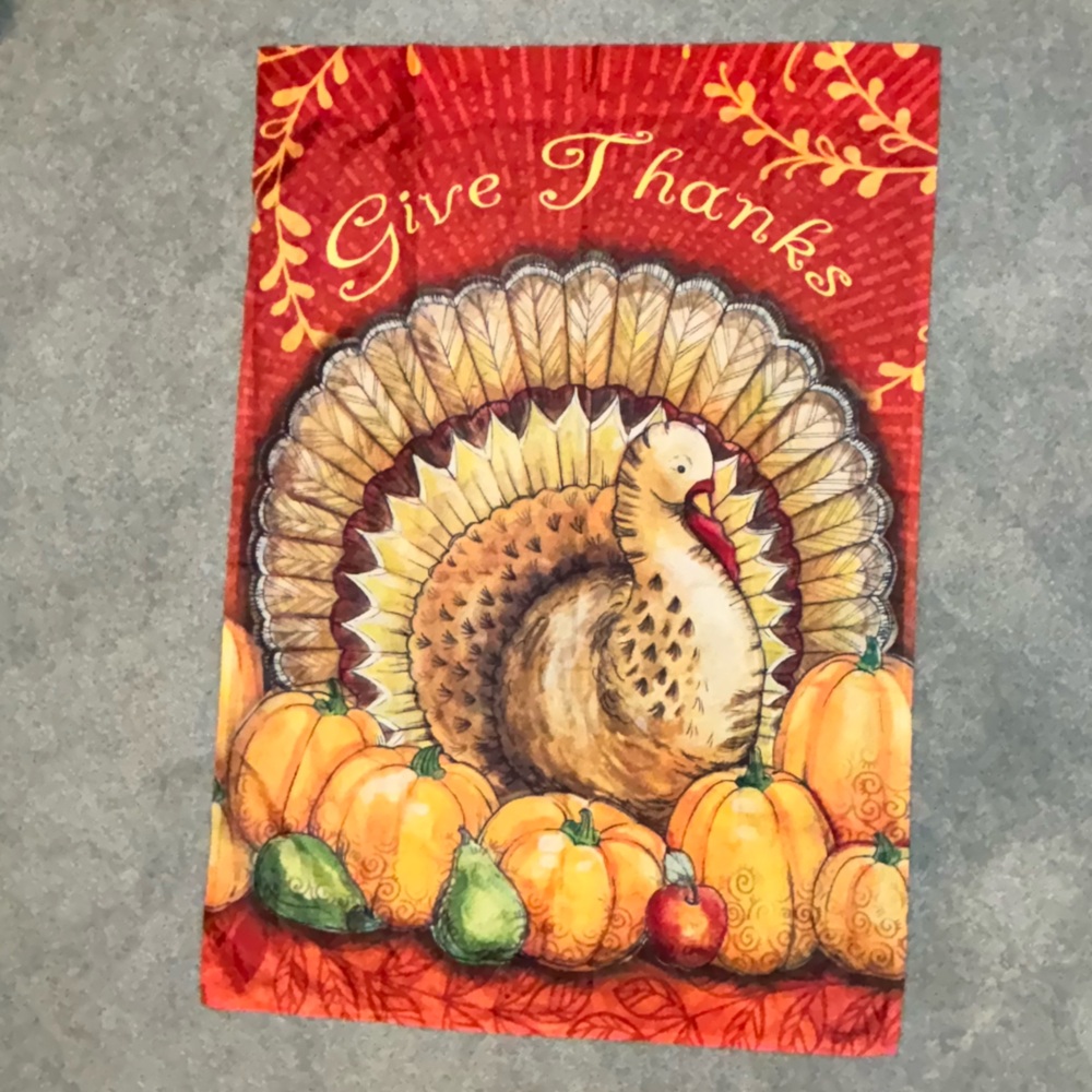 Jennifer Van Pelt Give Thanks Fall Harvest Turkey Garden Yard Flag 28x40